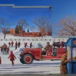 mural of a skating rink with a refreshment stand